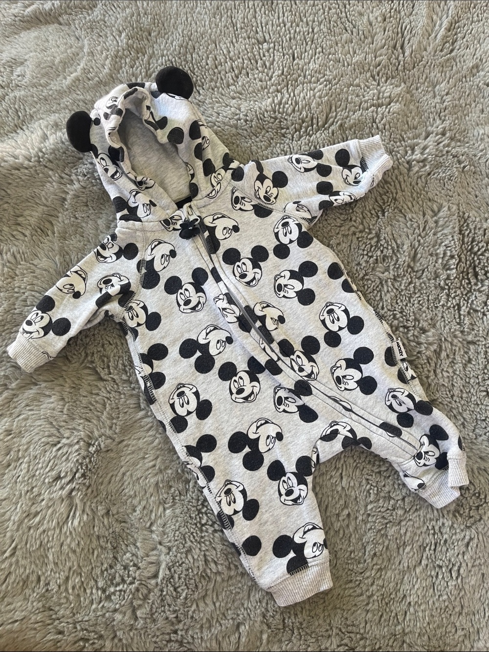 H&M Disney Gray Mickey Mouse Hooded One-Piece